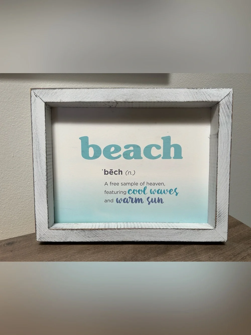 Set of 2 Coastal 'Relax' & 'Beach' Framed Wall Art Signs - Aqua Blue